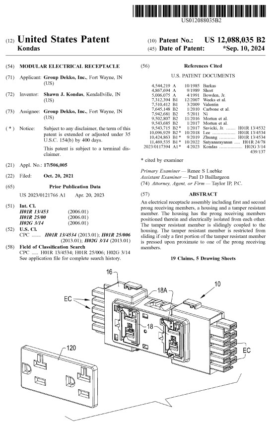 Patent for Modular Electrical Receptacle