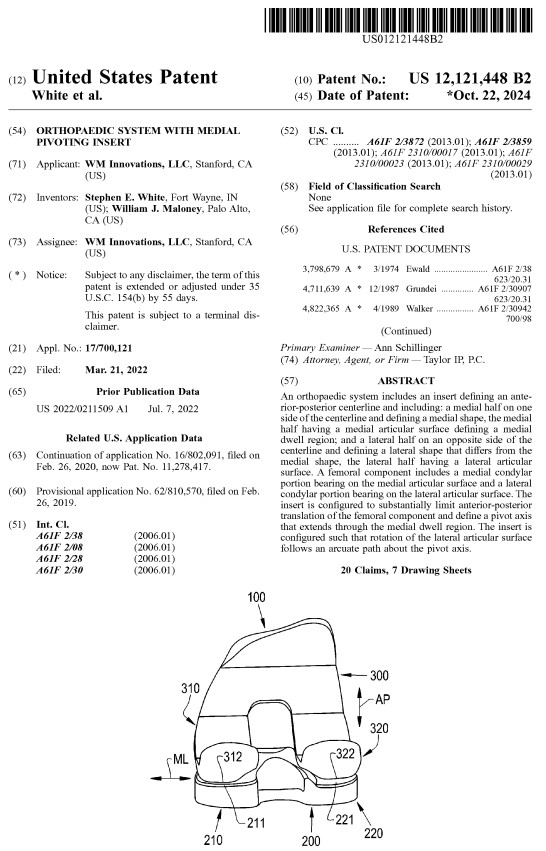 Patent for Orthopaedic System with Medial Pivoting Insert